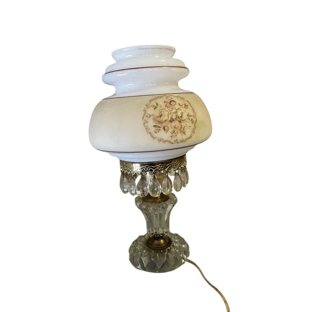 Vintage Michelotti Crystal Boudoir Parlor Lamp‎ 1950s Replacement Shade Untested